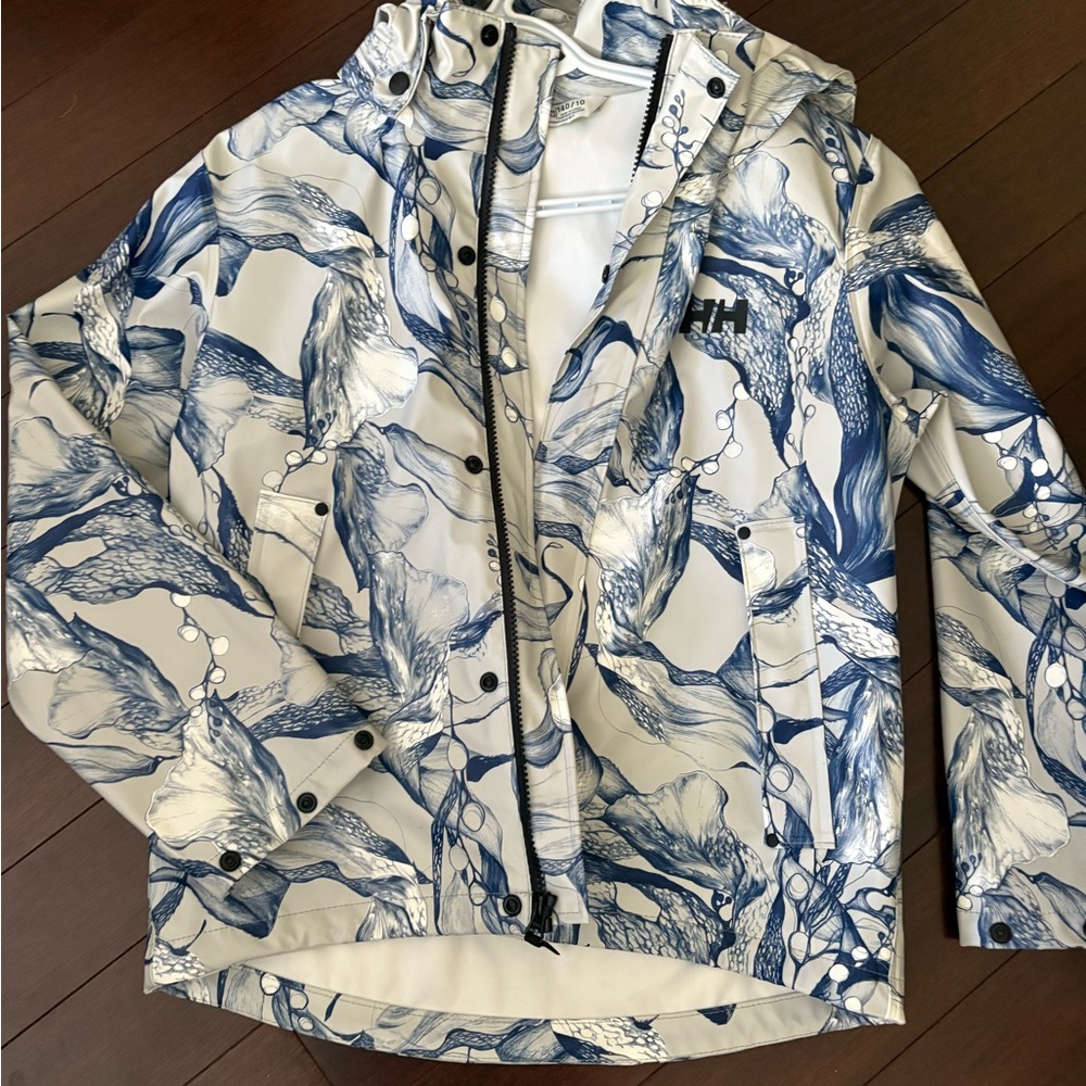 Helly Hansen navy, grey and white waterproof raincoat. Worn once. Size 10